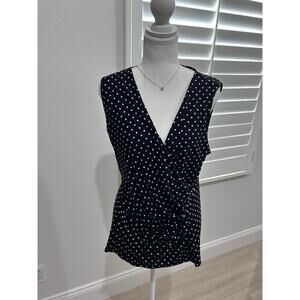 DKNY sleeveless Blouse polka dot top polyester Size L